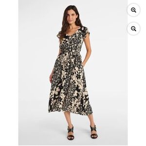 Time and Tru Women’s Papyrus Beige Floral Midi Dress XL NWT